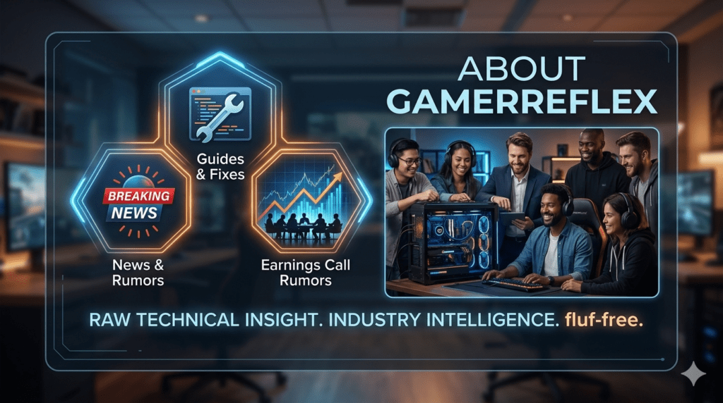 GamerReflex official gaming blog features including Guides and Fixes, News and Rumors, and Earnings Call Rumors.