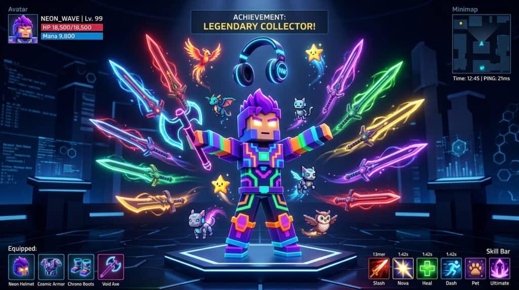 Roblox promo codes menu displaying a customized avatar holding rare free items