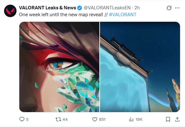 Riot Games Teases New VALORANT Map With Mysterious Visuals 2 Valorant map leak teaser showing a close-up of a character's eye and a waterfall scene.